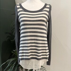 Express Stripe Sheer Lightweight Sweater Top Gray and Cream Open Back XS NWT